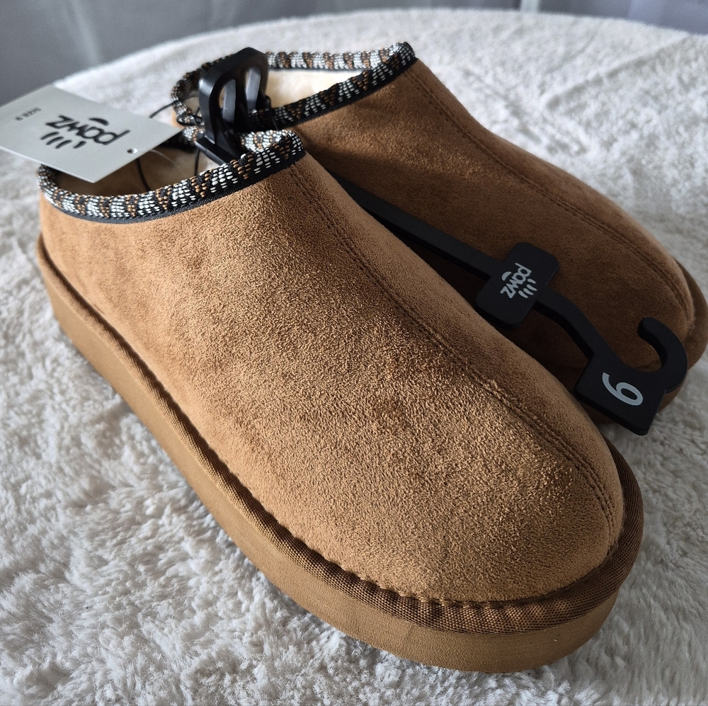 NWT Pawz Women's Sz 9 Hazel Platform Microsuede Clog Slippers Faux Fur Lining